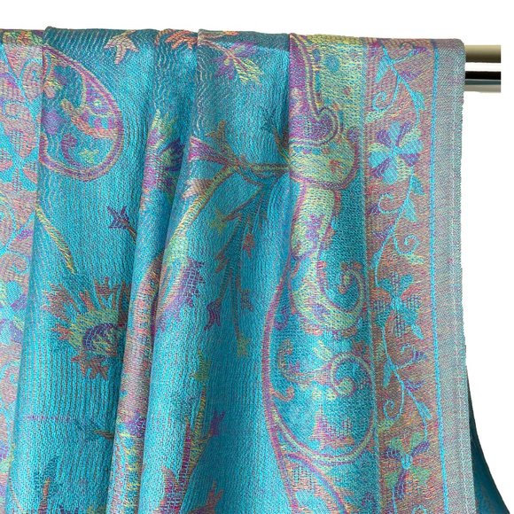 Light Blue Floral Silk Pashmina Scarf Shawls Wraps - Picture 3 of 3